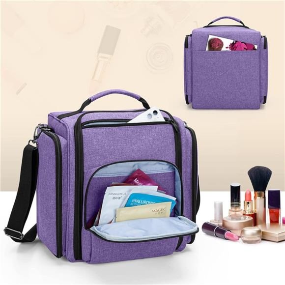 Makeup Bag Cosmetic Bag with 4 Inner Removable Pouches, Multifunctional Travel - Picture 4 of 6